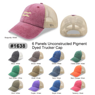 6 Panel Low Profile Trucker Cap Garment Washed Pigment Dyed Soft Mesh Snapback (1638)