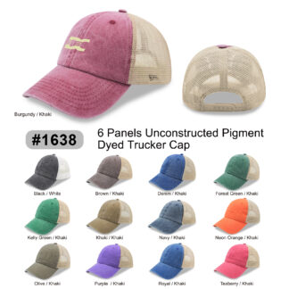 6 Panel Low Profile Trucker Cap Garment Washed Pigment Dyed Soft Mesh Snapback (1638)