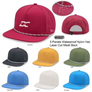 5 Panel Water Proof Nylon Hat w/Laser Cut Mesh Back (3527)