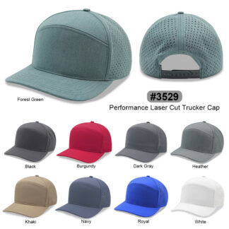 7 Panel Sport Trucker Cap w/Laser Cut Mesh Back (3529)