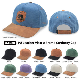 5 Panel PU Leather Corduroy Cap (4530)
