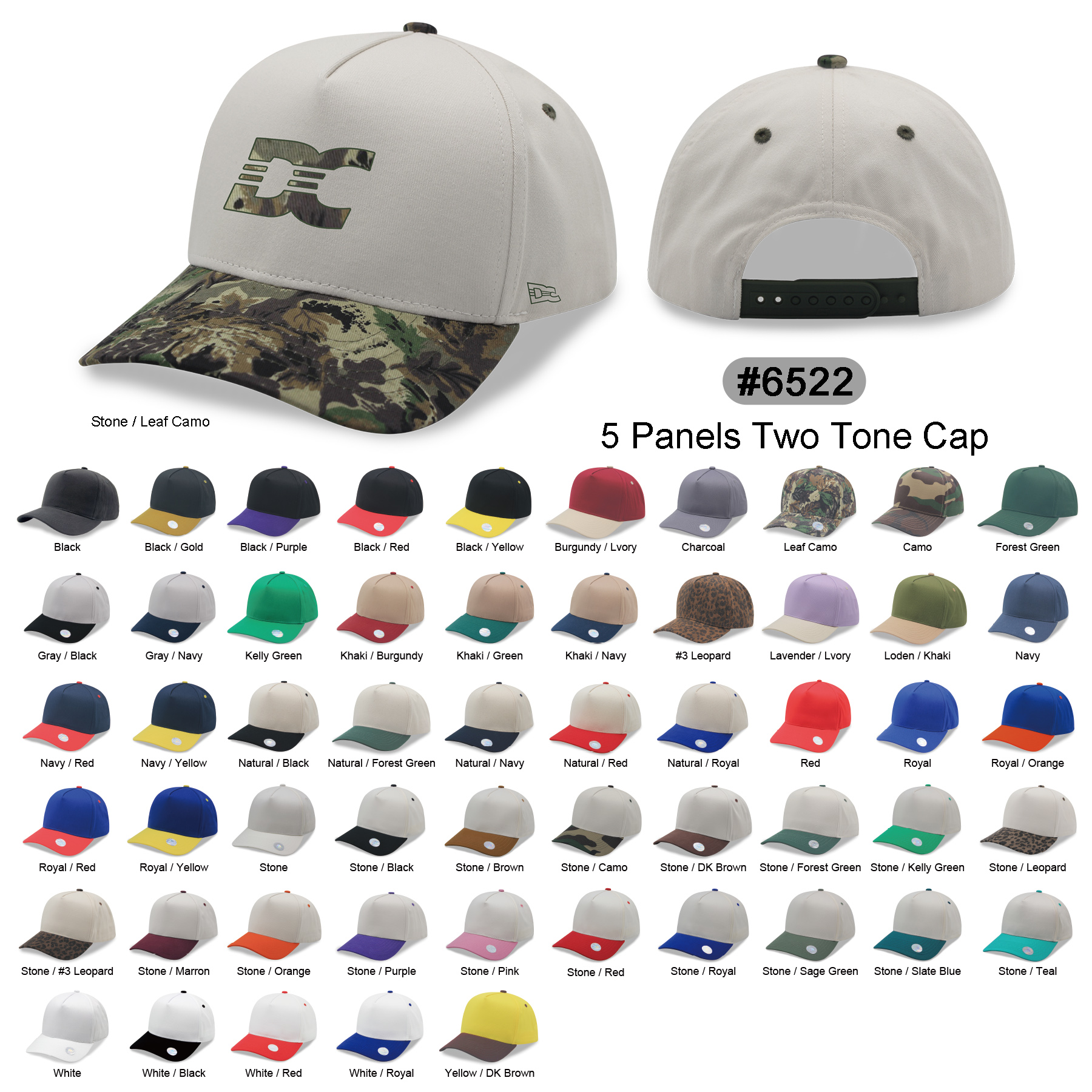 5 Panels 2Tone Snapback Cap(6522)