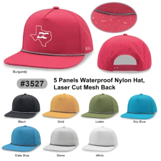 5 Panel Water Proof Nylon Hat w/Laser Cut Mesh Back (3527)