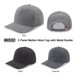 5 panel MELTON wool cap with metal buckle (4532)
