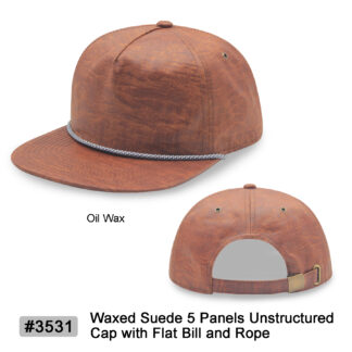 Unstructured 5 panel oil waxed cap with rope (3531)