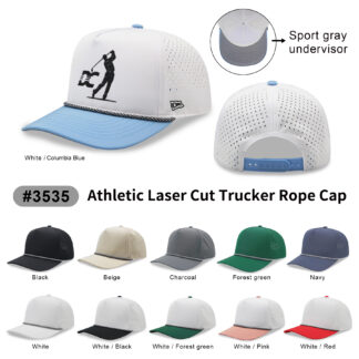 5 Panel Athletic Laser cut Trucker Rope Cap w/ Gray Underbrim (3535)