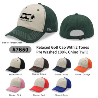 Relaxed Golf Cap With 2 Tones Pre Washed 100% Chino Twill (7650)