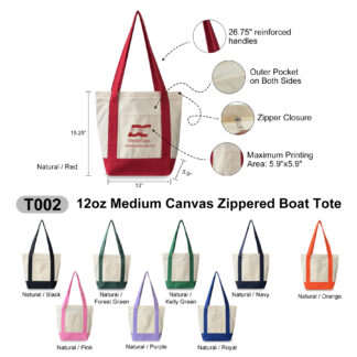 12oz medium canvas Zippered Boat Tote (T002)