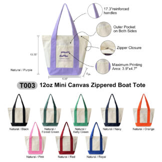 12oz Mini Canvas Zippered Boat Tote (T003)