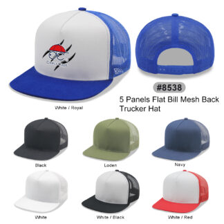 5 Panel Flat Bill Snapback Trucker Cap (8538)